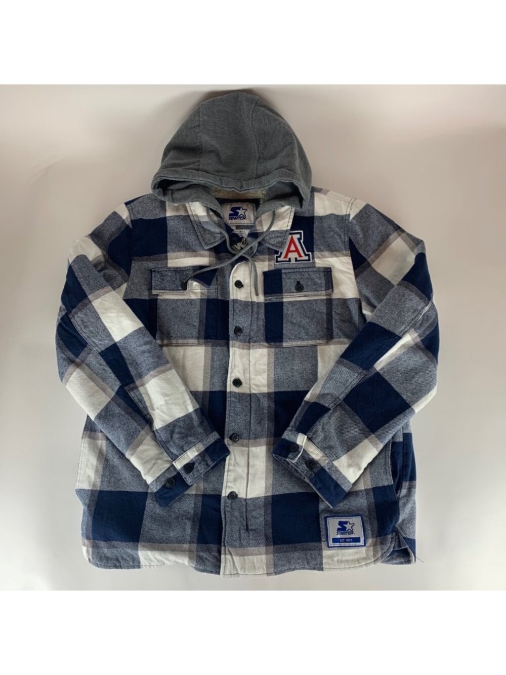 Arizona Wildcats NCAA Plaid Starter Sherpa Lined Hooded Jacket Mens Large